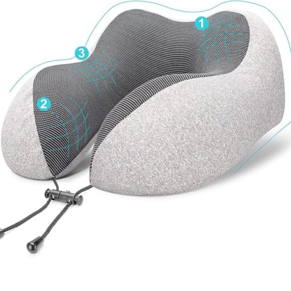 BUNDLE OF 4 MLVOC GREY TRAVEL PILLOWs. 100% memory foam- Comfy and washable.